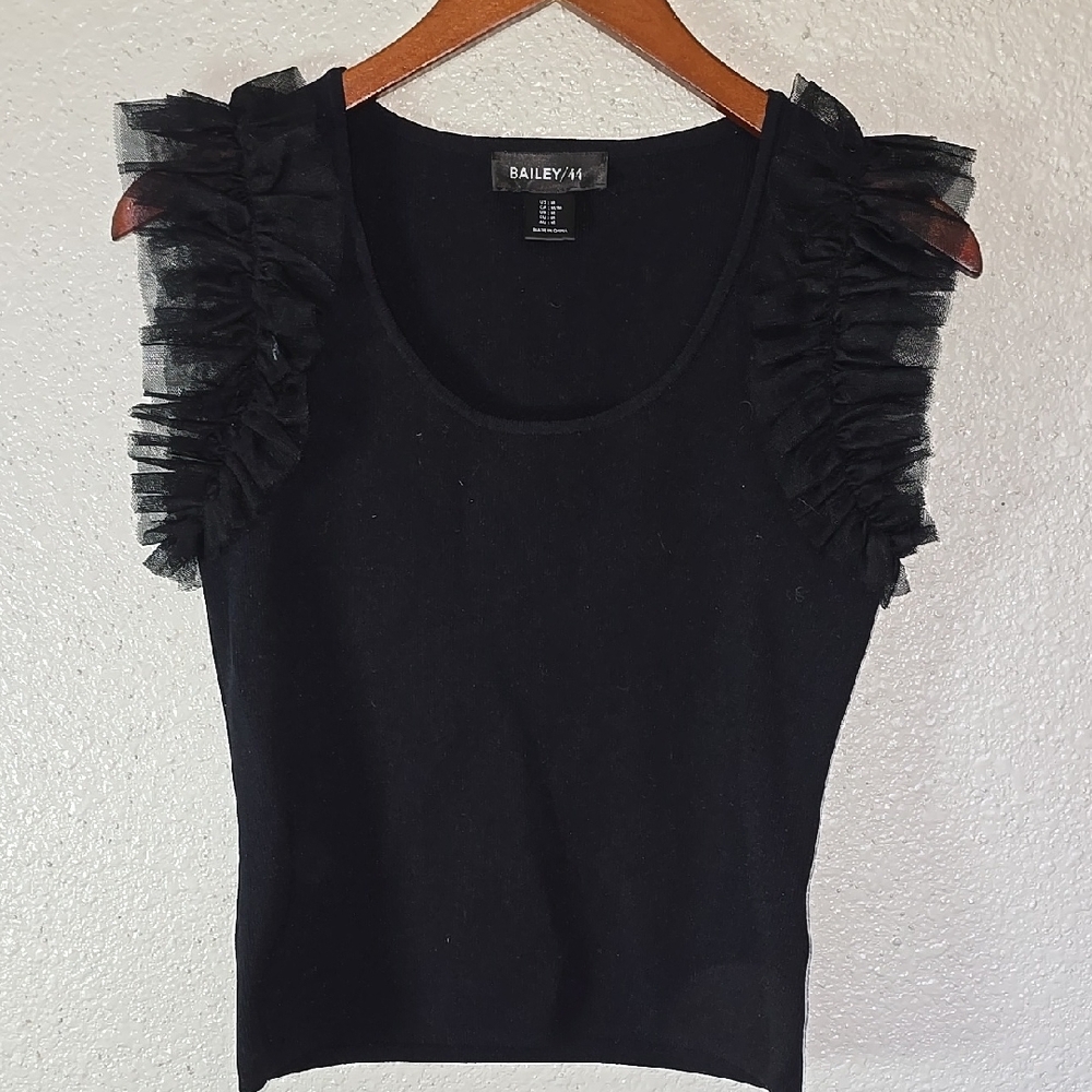 Bailey 44 Women's Black Ruffle Sleeve Top